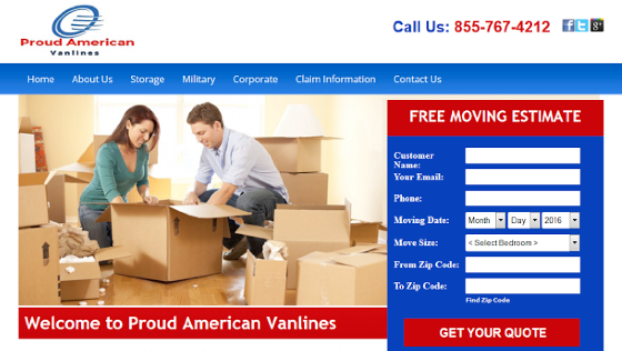 Proud American Vanlines homepage