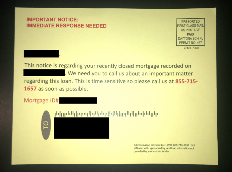 Disregard this Yellow Postcard, It’s a Mortgage Scam
